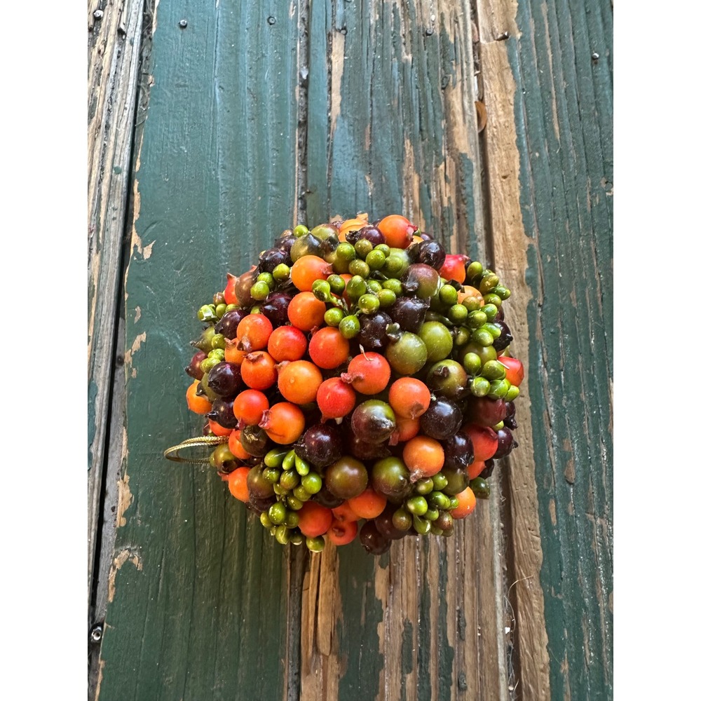 Vintage Faux Berry Pomander Ball Christmas Ornament Orange Green Burgundy 3 inch